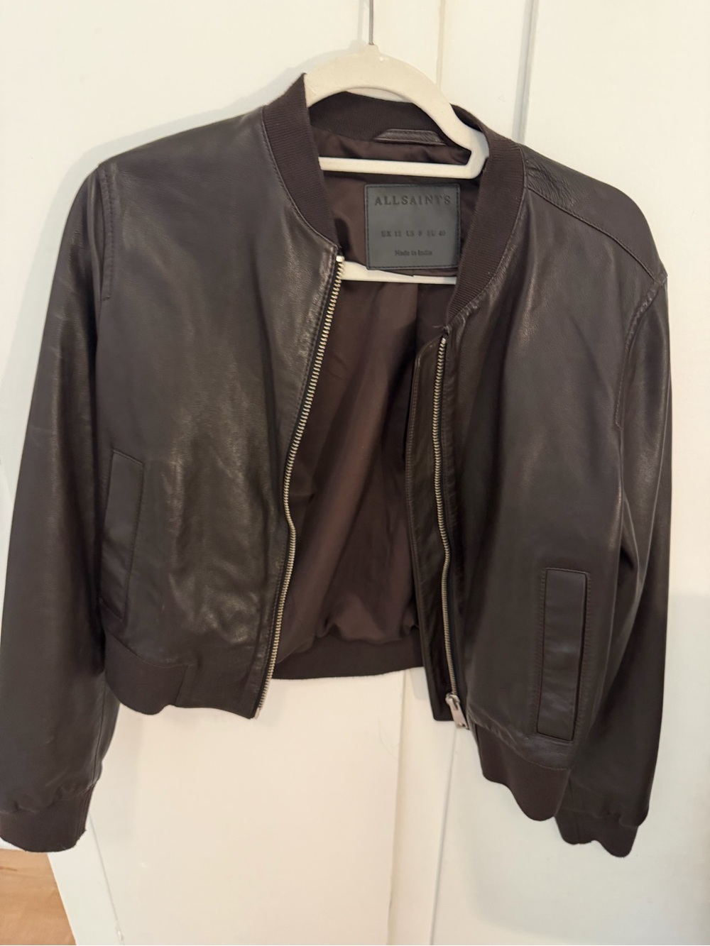 All Saints women Brown Leather Bomber Jacket